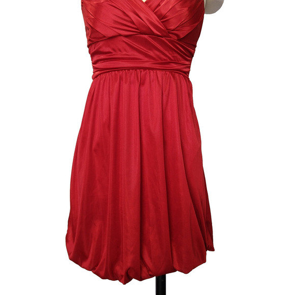 Vintage Y2K Red Satin Halter Mini Dress Size M Trixxi Bubble Hem Hoco Formal - Picture 4 of 8